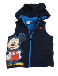 Tmavomodrá tepláková zateplená vesta s Mickeym a kapucí Disney