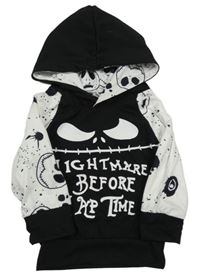 Černobílá mikina s nápisem a kapucí