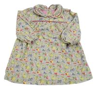 Světlešedé květované manšestrové šaty s límečkem 