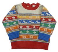 Smetanovo-červeno-barevný vzorovaný vlněný svetr Jojo Maman Bébé