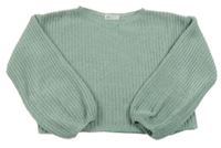 Zelený žinylkový crop svetr H&M