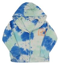 Bílo-modro-mintová batikovaná propínací mikina s palmami a kapucí Pep&Co