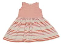 Růžovo-bílé šaty s pruhovanou sukní Mango