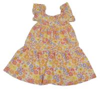 Bílo-žluto-růžovo-fialové květované šaty Primark