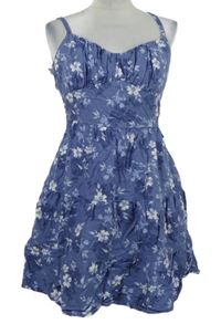 Dámské modré kytičkované lněné šaty se šněrováním Hollister 