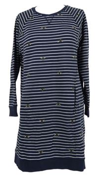 Dámské tmavomodro-bílé pruhované teplákové šaty se včelkami Joules 