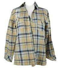 Dámská béžovo-tmavomodrá kostkovaná halenka 