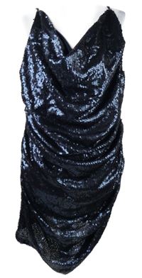 Nové - Dámské tmavomodré flitrové společenské šaty s vodou Boohoo