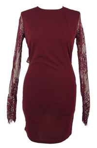 Dámské vínové šaty s krajkovými rukávy Shein 