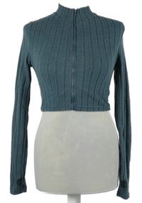 Dámská modrošedá žebrovaná crop propínací pletená mikina Shein 