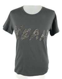 Dámské tmavošedé tričko s nápisem z kamínků H&M