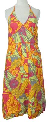 Dámské barevné květované lněné šaty H&M