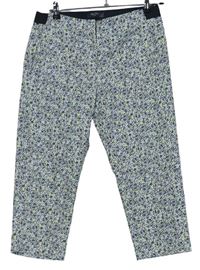 Dámské bílo-tmavomodro-barevné vzorované capri kalhoty M&S