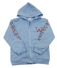 Světlemodrá propínací mikina s motýlky a kapucí 