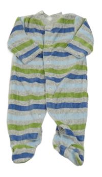 Šedo-modro-zelený pruhovaný sametový overal 