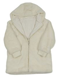 Bílý kožešinový podšitý kabát s kapucí Dunnes