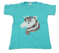 Azurové tričko s jednorožcem z flitrů 