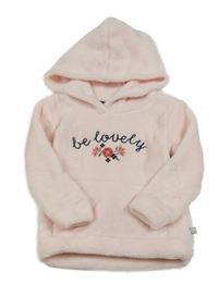 Světlerůžová chlupatá mikina s nápisem a kapucí Liegelind