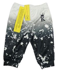 Nové - Bílo-šedo-černé sportovní kalhoty s flíčky s písmenem Shein