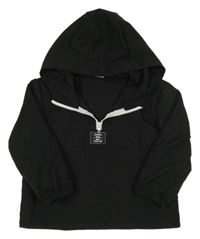 Černá šusťáková bunda s nášivkou a kapucí Shein