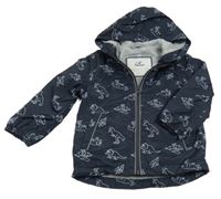 Tmavomodrá šusťáková jarní bunda s dinosaury a kapucí Topolino