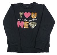 Černá mikina s flitry a srdíčky KIDS