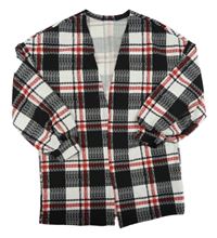 Bílo-černo-červený kostkovaný cardigan Shein