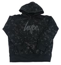 Černo-tmavošedá vzorovaná mikina s logem a kapucí Hype
