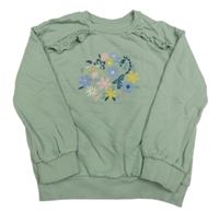 Světlekhaki mikina s květy a madeirovými volánky Mothercare