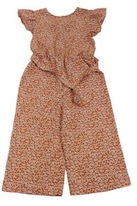 Rezavo-bílý květovaný culottes overal s páskem Matalan