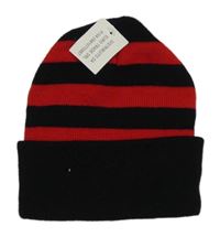 Nové - Černo-červená pruhovaná čepice 
