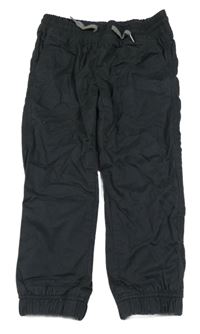 Antracitové plátěné podšité cuff kalhoty 