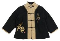 Tmavomodro-béžový zateplený kabátek s výšivkami