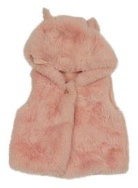 Světlerůžová kožešinová podšitá vesta s kapucí 