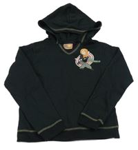 Černá mikina s potiskem a kapucí 