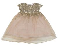 Růžovo-zlaté tylovo/flitrové slavnostní šaty