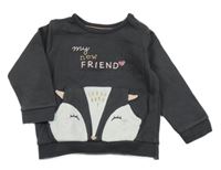 Tmavošedá mikina s nápisem a zvířátkem F&F