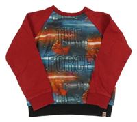 Modro-červeno-šedá mikina s nápisy 