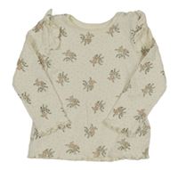 Smetanové puntíkaté květované žebrované triko s volánky M&S