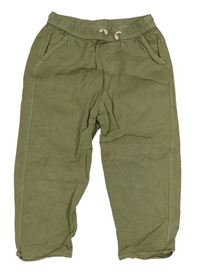 Khaki lněné kalhoty Zara 