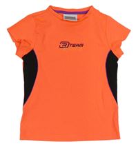 Neonově oranžovo-černé sportovní tričko s nápisem C&A