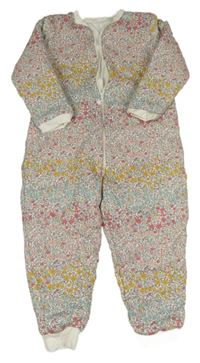 Bílý bavlněný zatepletený overal s kytičkami Mothercare