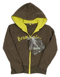 Nové - 2set - Hnědá propínací mikina s nápisem a kapucí + pásek