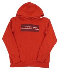 Červená mikina s nápisem a kapucí Jack&Jones