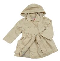 Béžový plátěný jarní kabát s páskem a kapucí C&A