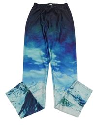 Tmavomodro-modro-bílé vzorované sportovní legíny