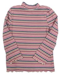 Růžovo-barevné pruhované žebrované triko C&A