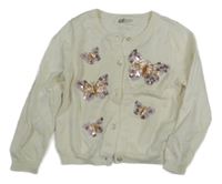 Smetanový propínací svetr s motýly z flitrů H&M