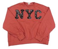 Červená oversize crop mikina s nápisem a flitry S. Oliver