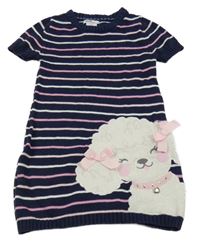 Tmavomodré pletené šaty s pejskem a proužky Bopster&Mimi